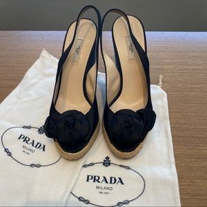 Pre-owned black Prada wedges